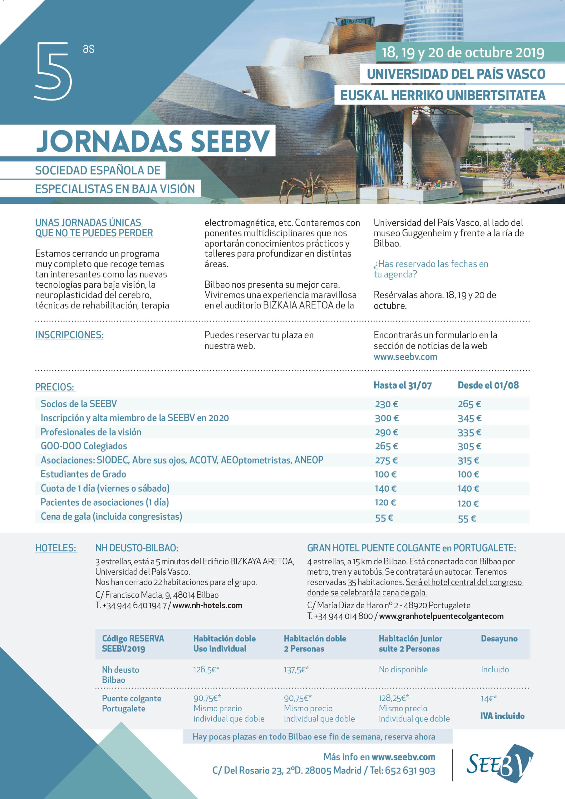 Hoteles y precios de las 5as Jornadas SEEBV